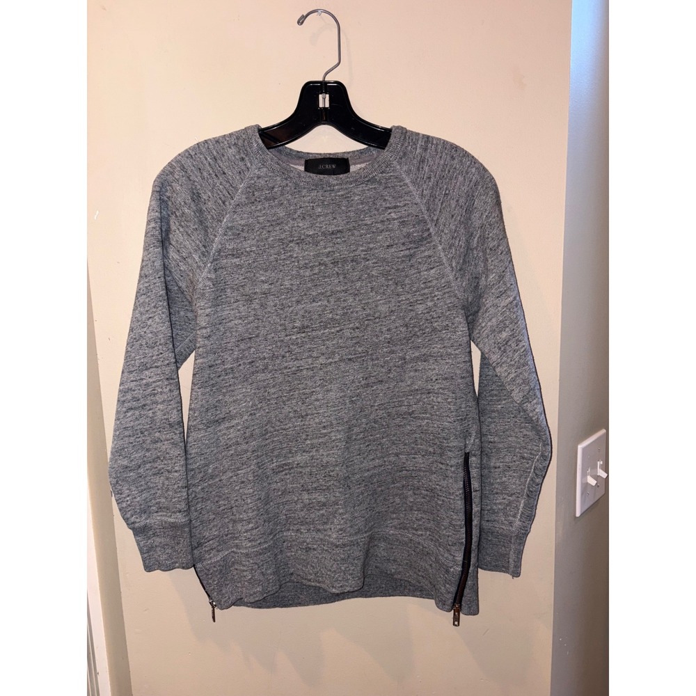 J.Crew Womens Side Zip Raglan Sweatshirt Heather Grey Marled XXS